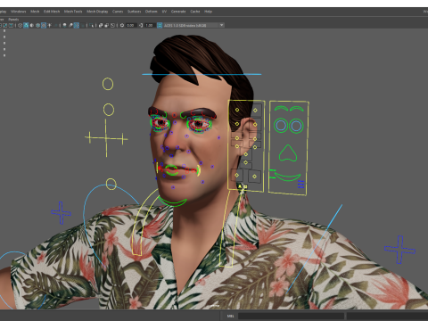 Stylized realism male celebration in Hawaiian shirt with energy Modello 3D