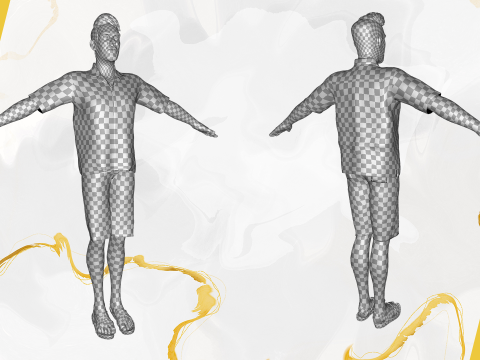 Stylized realism male celebration in Hawaiian shirt with energy Modello 3D