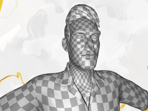 Stylized realism male celebration in Hawaiian shirt with energy Modello 3D