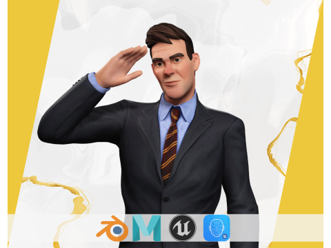 Toon Businessman in Suit Confident anime 3D Model