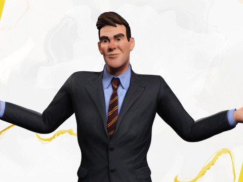 Toon Businessman in Suit Confident anime 3Dモデル