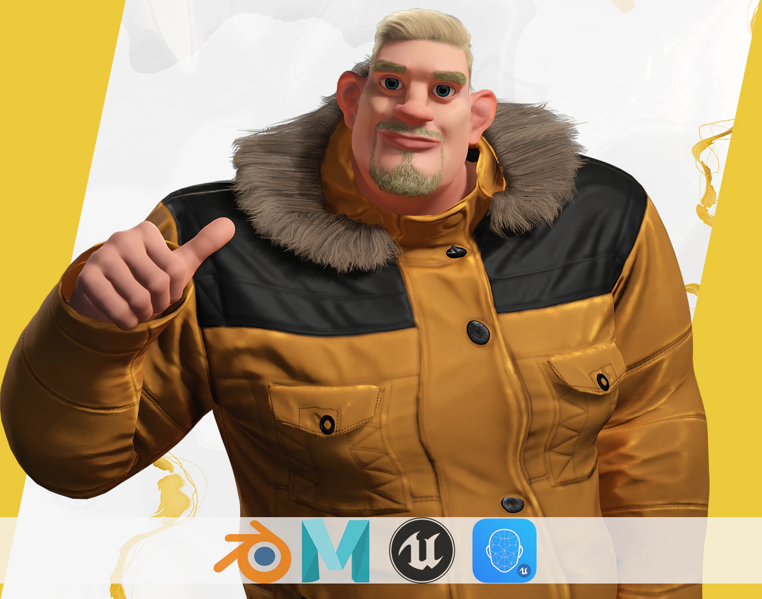 Stylized Cold Weather Big Man in Puffer Coat Winter 3D Model .c4d .max .obj .3ds .fbx .stl .blend 