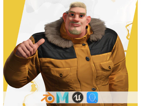 Grande uomo stilizzato del tempo freddo in piumino invernale Modello 3D