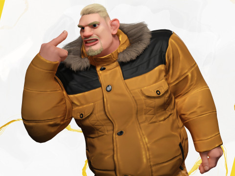 Stylized Cold Weather Big Man in Puffer Coat Winter 3D Model