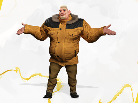 Stylized Cold Weather Big Man in Puffer Coat Winter 3D Model
