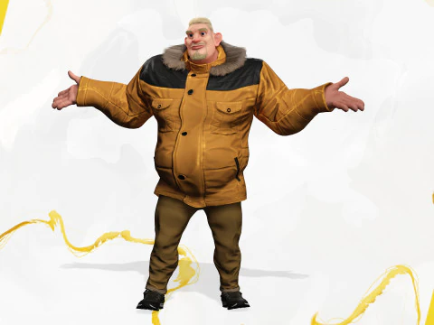 Stylized Cold Weather Big Man in Puffer Coat Winter 3D Model