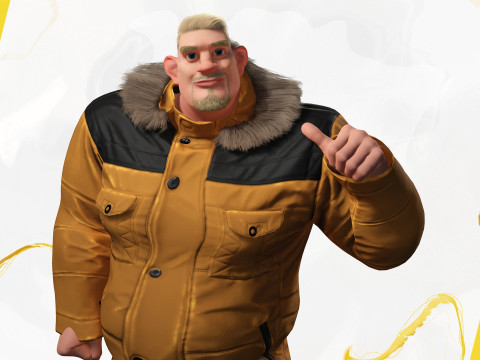 Stylized Cold Weather Big Man in Puffer Coat Winter 3D Model