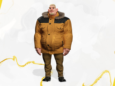 Stylized Cold Weather Big Man in Puffer Coat Winter 3D Model