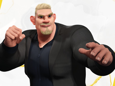 Toon Strongman in Security Guard costume Model 3D
