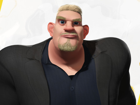 Toon Strongman in Security Guard costume Model 3D