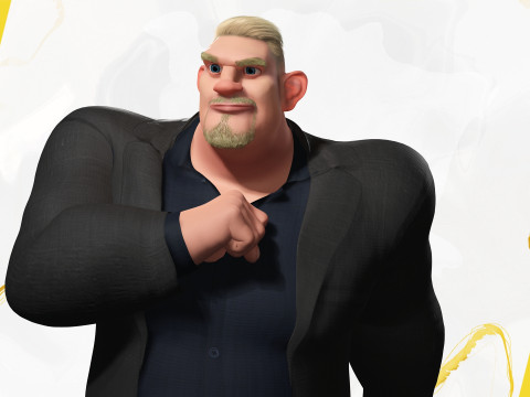 Toon Strongman in Security Guard costume Model 3D