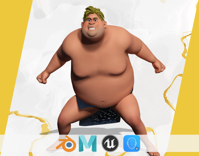 Chubby Stylized Wrestling Warrior Ready for Fight 3D Модель .c4d .max .obj .3ds .fbx .stl .blend 