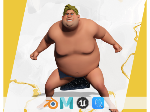 Chubby Stylized Wrestling Warrior Ready for Fight 3D मॉडल