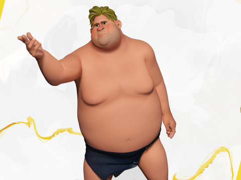 Chubby Stylized Wrestling Warrior Ready for Fight 3D Модель