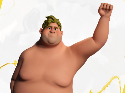 Chubby Stylized Wrestling Warrior Ready for Fight 3D Модель