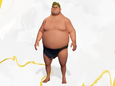 Chubby Stylized Wrestling Warrior Ready for Fight 3D Модель