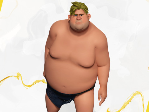 Chubby Stylized Wrestling Warrior Ready for Fight 3D Модель