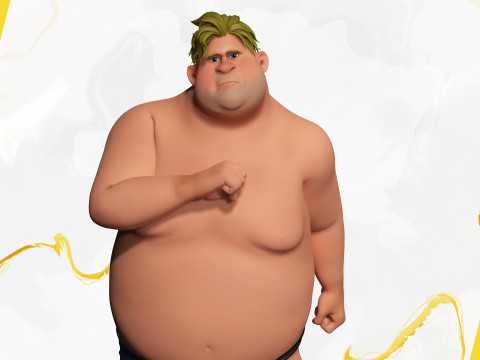Chubby Stylized Wrestling Warrior Ready for Fight 3D Модель