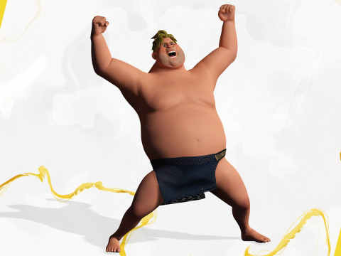 Chubby Stylized Wrestling Warrior Ready for Fight 3D Модель