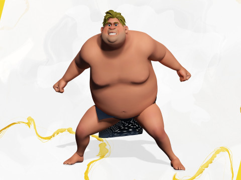 Chubby Stylized Wrestling Warrior Ready for Fight 3D Модель