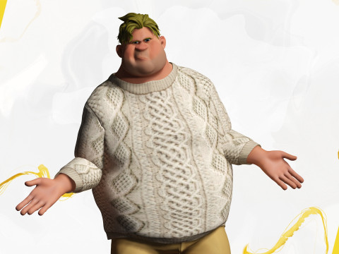 Funny fat man character winter style Model 3D