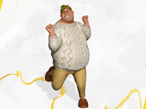 Funny fat man character winter style Model 3D