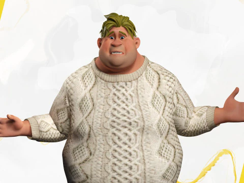 Funny fat man character winter style 3D Model