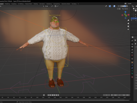Funny fat man character winter style Model 3D