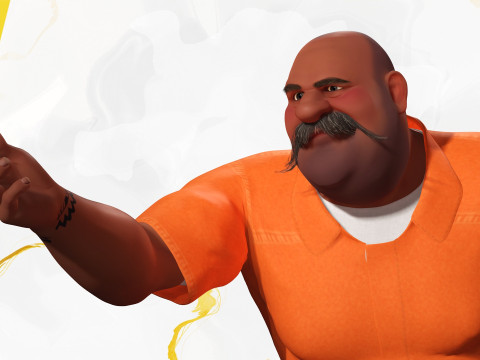 Cartoon man with mustache in prison jumpsuit 3D Модель