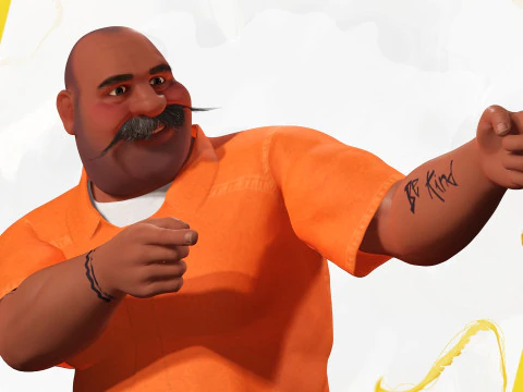 Cartoon man with mustache in prison jumpsuit 3D Model