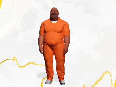 Cartoon man with mustache in prison jumpsuit 3D Model