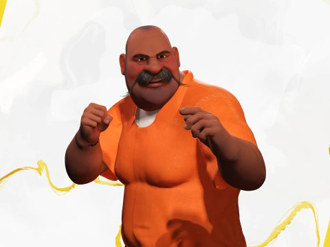 Cartoon man with mustache in prison jumpsuit 3D Model