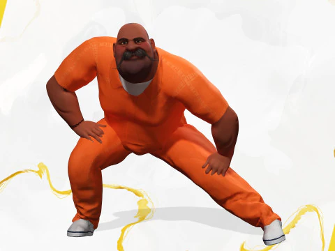 Cartoon man with mustache in prison jumpsuit 3D Model