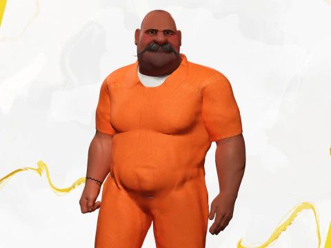 Cartoon man with mustache in prison jumpsuit 3D Model