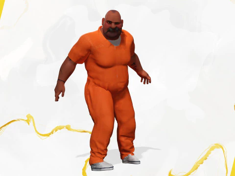 Cartoon man with mustache in prison jumpsuit 3D Model