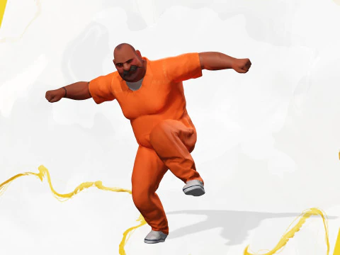 Cartoon man with mustache in prison jumpsuit 3D Model