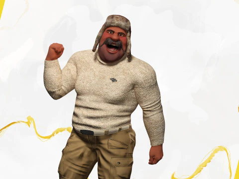 Cartoon Man with Moustache and Winter Hat Toon Winter 3D Model
