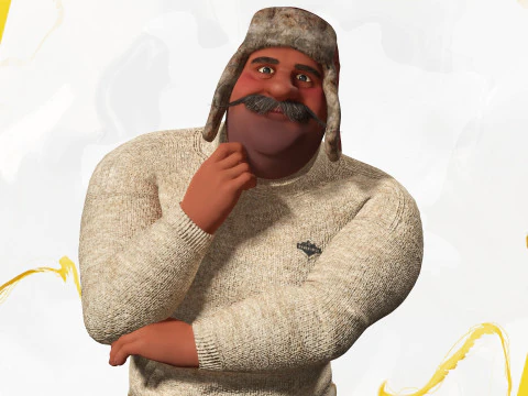 Cartoon Man with Moustache and Winter Hat Toon Winter 3D Model