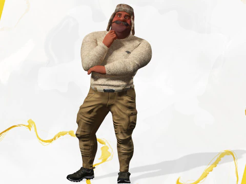 Cartoon Man with Moustache and Winter Hat Toon Winter 3D Model