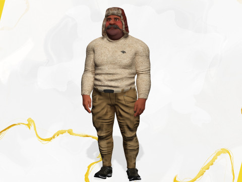 Cartoon Man with Moustache and Winter Hat Toon Winter Modelo 3D