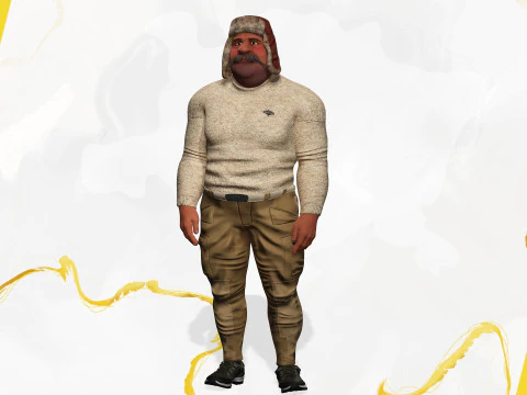Cartoon Man with Moustache and Winter Hat Toon Winter 3D Model