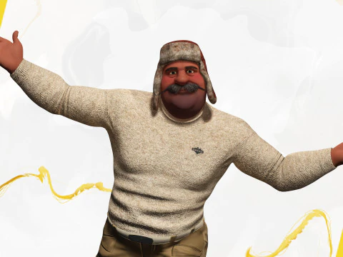 Cartoon Man with Moustache and Winter Hat Toon Winter 3D Model
