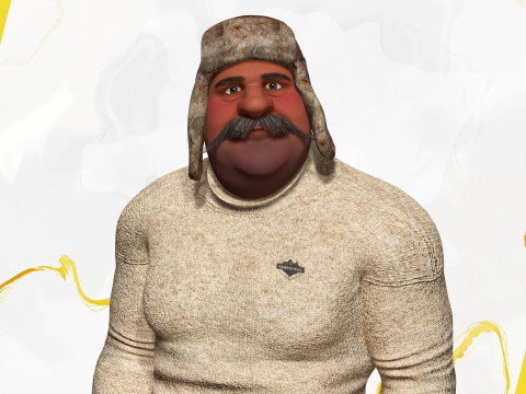 Cartoon Man with Moustache and Winter Hat Toon Winter Modelo 3D