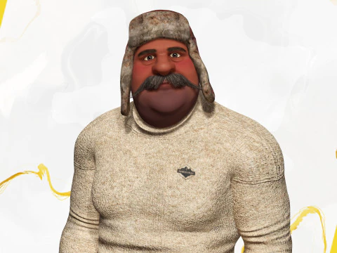 Cartoon Man with Moustache and Winter Hat Toon Winter 3D Model