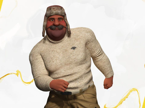 Cartoon Man with Moustache and Winter Hat Toon Winter 3D Model