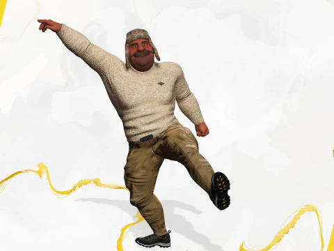 Cartoon Man with Moustache and Winter Hat Toon Winter 3D Model