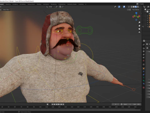 Cartoon Man with Moustache and Winter Hat Toon Winter 3D Model
