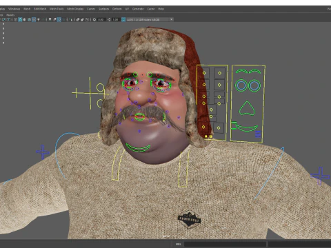 Cartoon Man with Moustache and Winter Hat Toon Winter 3D Model