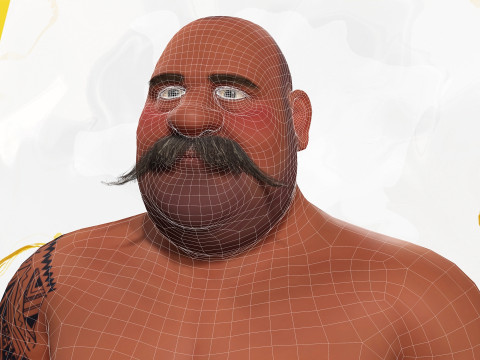 Cartoon Muscular Farmer with Tattoo and Moustache Modèle 3D
