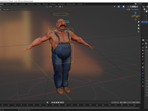 Cartoon Muscular Farmer with Tattoo and Moustache Modèle 3D